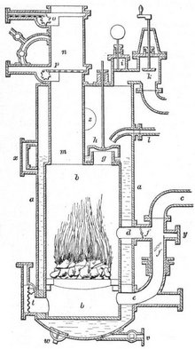 A diagram of Cameron's aero-steam engine, from an 1876 dictionary