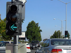 A typical American left-turn traffic light.