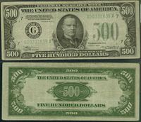 Rare 1934 $500 Federal Reserve Note, featuring a portrait of President William McKinley.