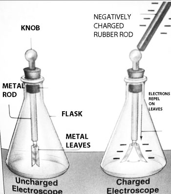negative charges in an electroscope cause leaves to repel