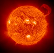 The Sun's gas swirls. The "handles" are prominences.