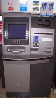 Smaller indoor ATMs dispense money inside and other busy areas.