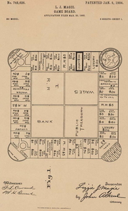 Patent drawing for Lizzie Magie's board game, 01/05/1904.