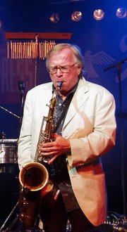 The jazz saxophonist, Klaus Doldinger, blowing his horn.