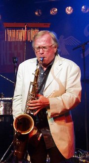 The jazz saxophonist, Klaus Doldinger, blowing his horn.