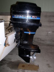 A Mercury Marine 50 HP outboard engine, circa 1970's