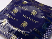 A condom sealed in typical packaging