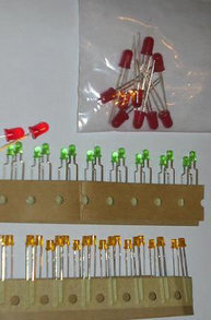 Various light-emitting diodes (5 mm reds, 3 mm greens and yellows)