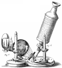A 17th century compound microscope, from an engraving in 's .