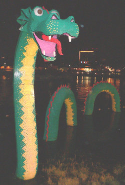 The features a sculpture of the made of LEGO bricks.