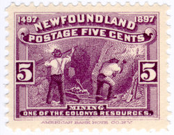 1897 Newfoundland postage stamp, the first in the world to feature mining