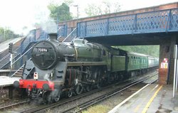   73096, a 4-6-0 steam loco, at Virginia Water station, April .