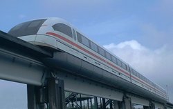 Transrapid maglev train on the test track at , Germany.