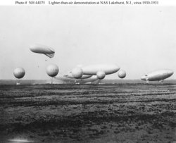 Several different kinds of airships and balloons, circa 1930