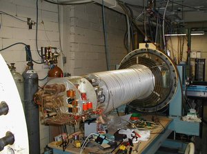 A 1960s vintage 2MV Van de Graaff linear accelerator opened for maintenance