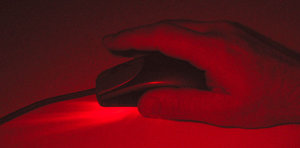 The Logitech iFeel optical mouse uses a red LED to project light onto the tracking surface.