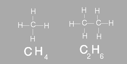 molecular structural formula for methane and ethane