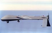 A Predator flies on a simulated Navy aerial reconnaissance flight off the coast of southern California on Dec. 5, 1995.