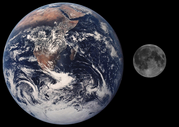 Comparison of the size of the Moon and the Earth